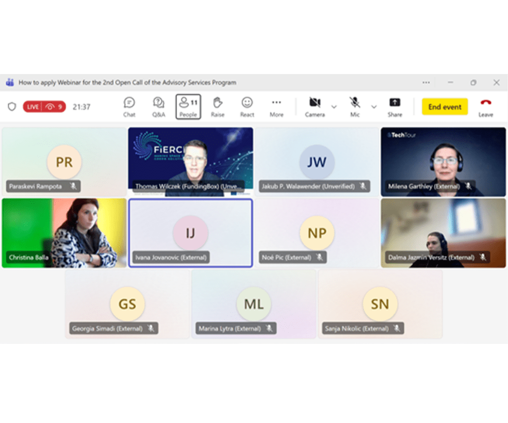 The How to Apply Webinar for the 2nd Open Call for Advisory Services was held on 29 January. During the session, the FIERCE team joined to address questions raised by participants regarding the application process, providing clarifications and guidance to support interested applicants.
