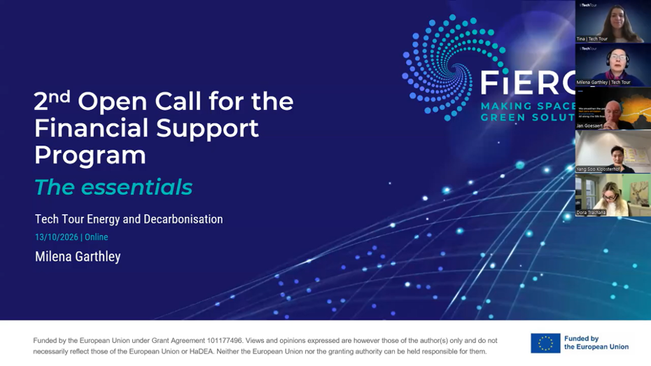 The FIERCE 2nd Open Call for Financial Support was presented during a joint online event at the Tech Tour Energy & Decarbonisation 2026 Venture Academy, introducing the project's funding opportunities to an audience of startups, investors and coaches...